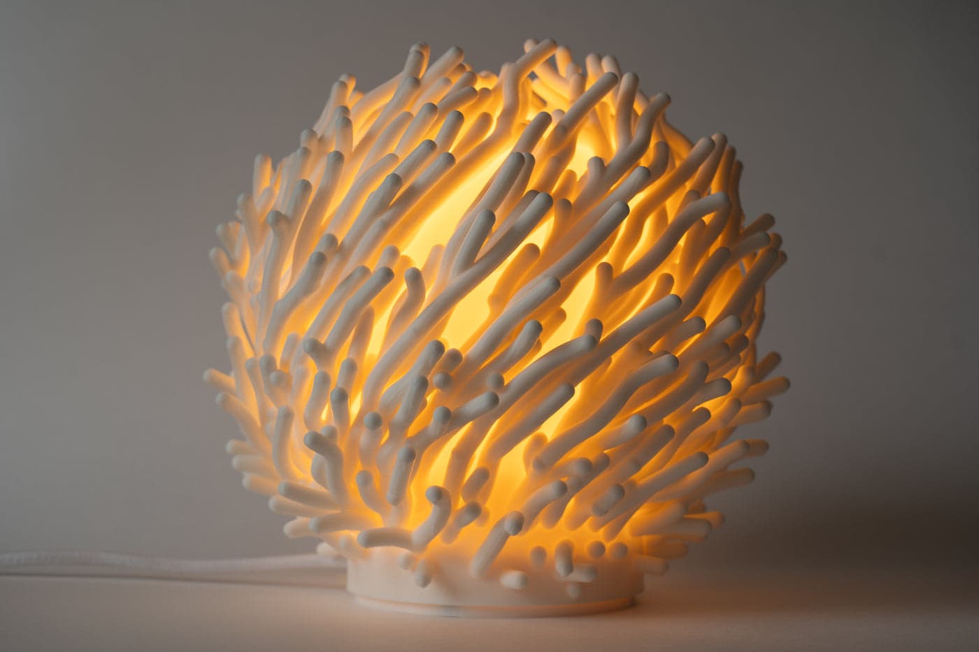 Coral lamp, lit, close up